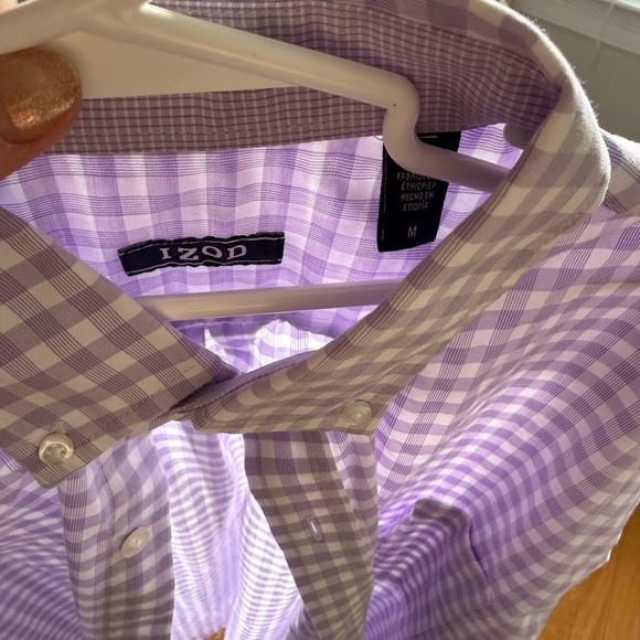 Izod Lavender Checkered Button Down Shirt - Picture 2 of 3